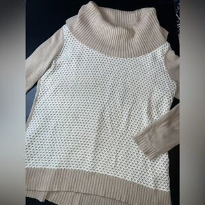 Calvin Klein Pullover Cowl Neck Knit Tan & Cream Sweater Size Medium EUC